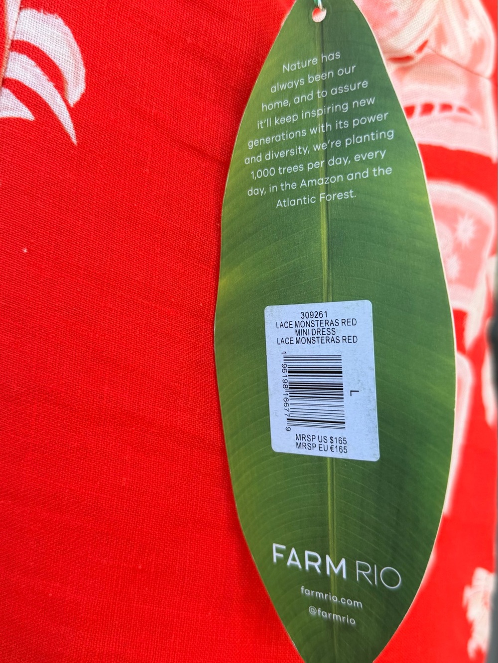 FARM Rio Red Lace Monsteras Mini Dress Size L NWT - Picture 6 of 16